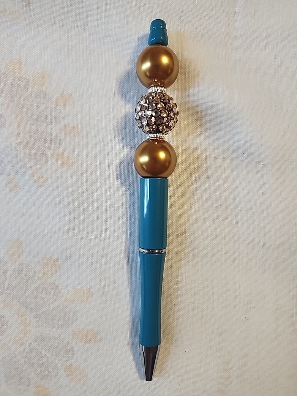 Bead Pen Teal Pen Gold, Bling Beads